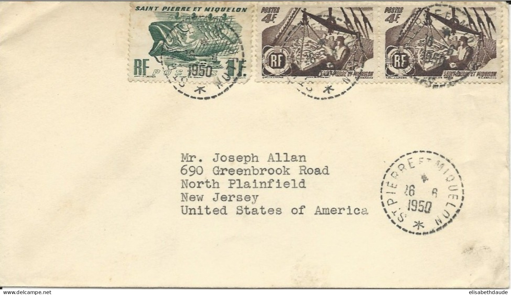 SPM - 1950 - ENVELOPPE Pour NORTH PLAINFIELD (USA) - Storia Postale