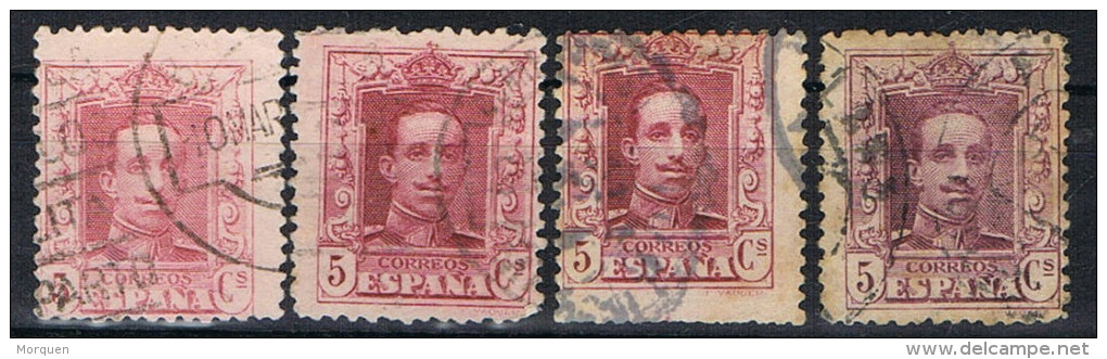 Cuatro Sellos 5 Cts Alfonso XIII, Variedad Color, Num 312, 312a, 312b, 312c º - Usados