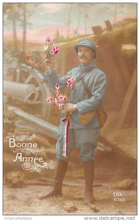 Thème Guerre 14/18       Carte  Glacée   Poilu  .  Bonne Année - Guerre 1914-18