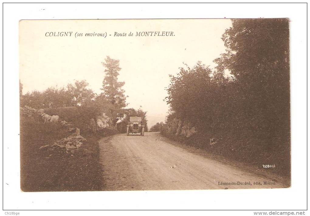 CPA : 01 - Coligny : Route De MONTFLEUR : Route - Voiture .... - Non Classés