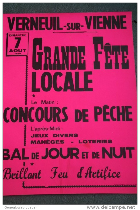 87 - VERNEUIL SUR VIENNE - AFFICHE GRANDE FETE LOCALE CONCOURS DE PECHE - FEU D' ARTIFICE -1ER AOUT 1966- - Plakate