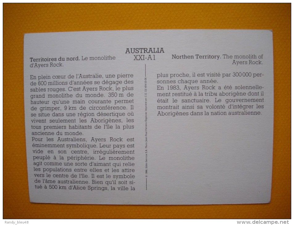 Cpm Territoires Du Nord  - Le Monolirhe D'AYARS ROCK  -  Northen Territory  - Australia - Aborigènes