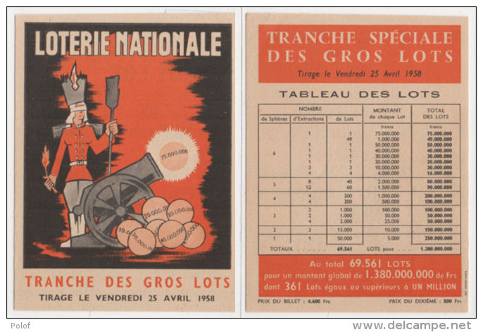 Affichette "Loterie Nationale" 1958  (73850) - Autres & Non Classés