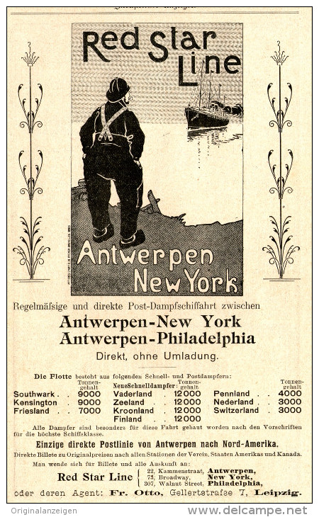Original-Werbung/ Anzeige 1901 : RED STAR LINE / ANTWERPEN - NEW YORK - Ca. 100 X 175  Mm - Advertising
