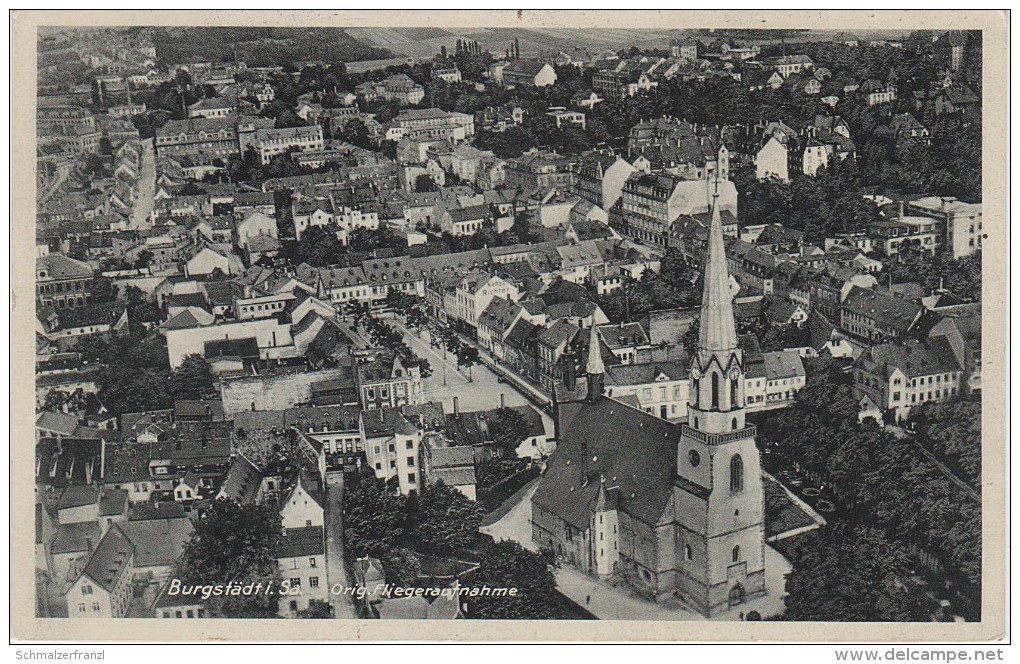 AK Burgstädt Original Fliegeraufnahme Luftbild Markt Kirche Cafe Richter Bei Hartmannsdorf Mühlau Chemnitz Limbach Taura - Burgstädt