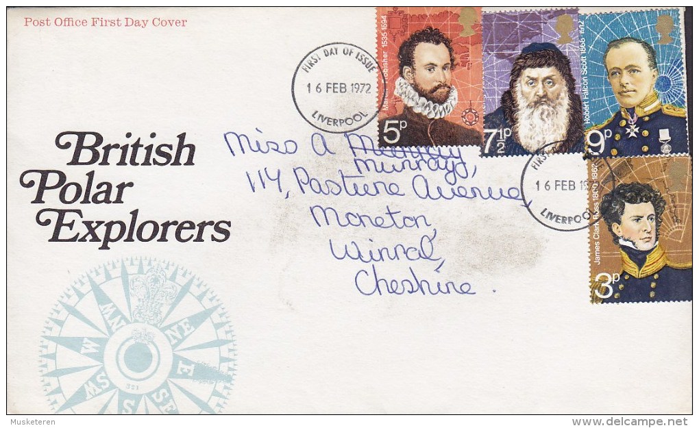 Great Britain FDC Cover 1972 British Polar Explorers Clark Ross, Frobischer, Hudson & Scott (2 Scans) - 1971-1980 Dezimalausgaben