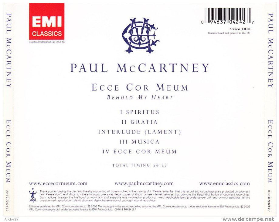 CD - PAUL MAC CARTNEY - Ecce Cor Meum - Disco, Pop