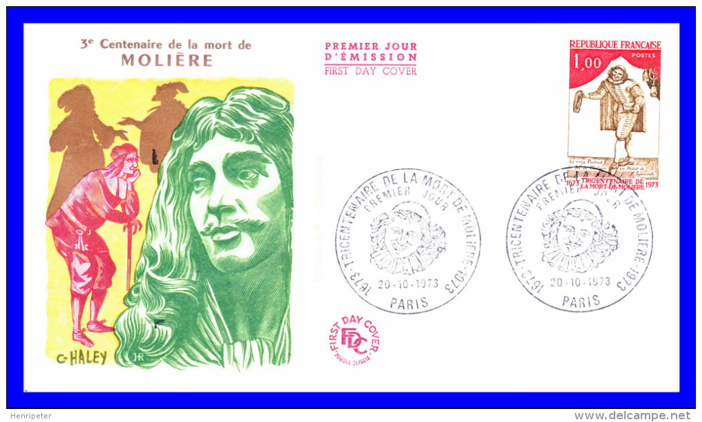 1771 (Yvert) Sur FDC (GF-PJ) - Tricentenaire De La Mort De Molière - France 1973 - 1970-1979