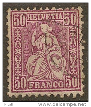 SWITZERLAND 1862 50c Purple Helvetia SG67 U #KG135 - Gebraucht