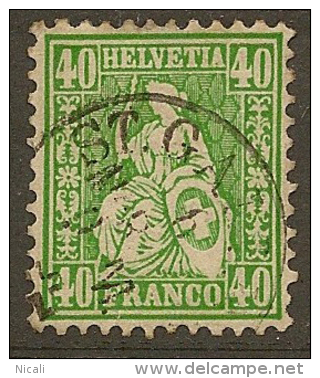 SWITZERLAND 1862 40c Green Helvetia SG 58 U #KG133 - Used Stamps
