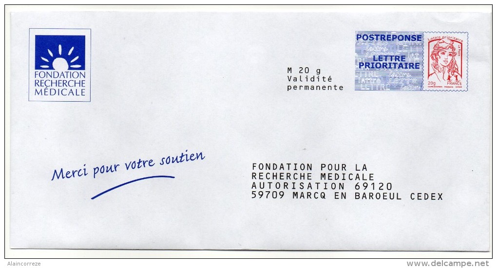 Entier Postal PAP Réponse Fondation Recherche Médicale Nord Marcq En Baroeul  Autorisation 69120 N° Au Dos: 14P158 - Prêts-à-poster: Réponse /Ciappa-Kavena