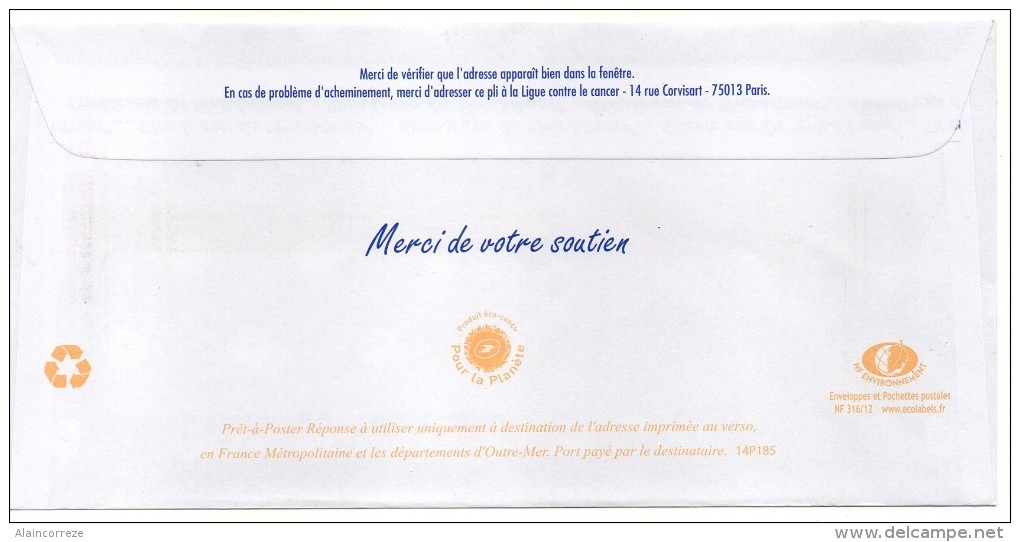 Entier Postal POSTREPONSE à Fenêtre La Ligue Contre Le Cancer N° Au Dos: 14P185 - Prêts-à-poster: Réponse /Ciappa-Kavena