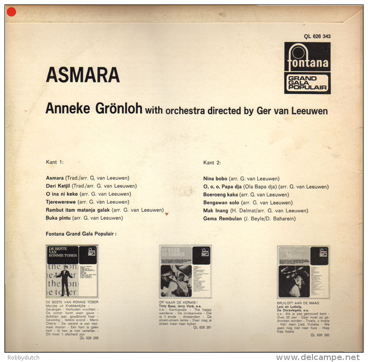 * LP *  ANNEKE GRÖNLOH - ASMARA (Holland 1962 EX-!!!) - Wereldmuziek