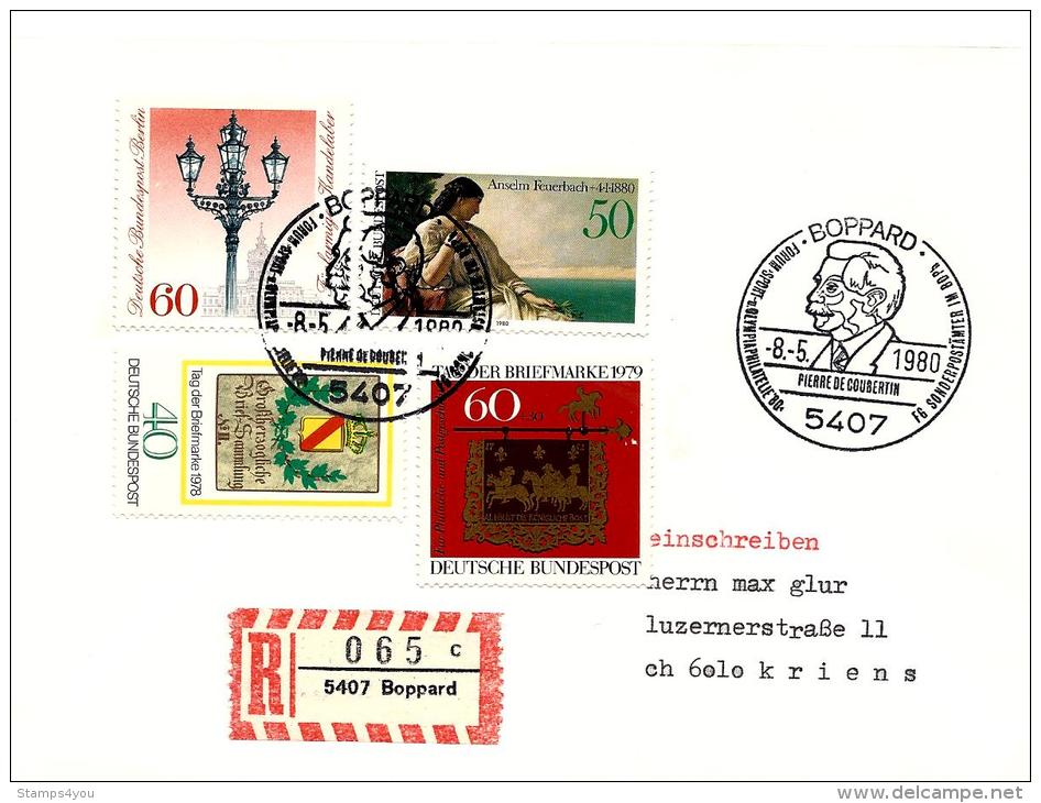 22825 - Enveloppe Allemande Recommandée Avec Oblit Spéciale  De Boppard "Pierre De Coubertin 1980" - Other & Unclassified