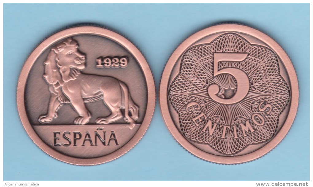 SPAIN/ESPAÑA  Alfonso XIII 5 Céntimos  1.929 (tipo 2) Cy 17583 Aledón 130.PM1 Copy  Cobre  SC/UNC  T-DL-11.082 Inter. - Test- Und Nachprägungen