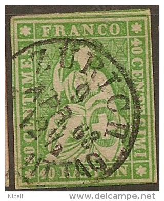 SWITZERLAND 1854 40c Helvetia SG 51 U #KG265 - Oblitérés