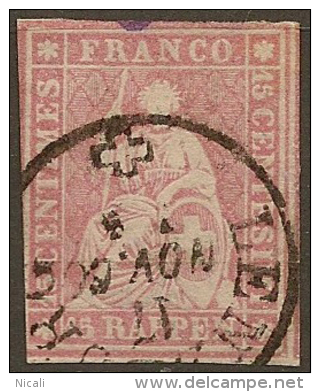 SWITZERLAND 1854 10c Helvetia SG 49a U #KG263 - Usados