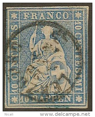 SWITZERLAND 1854 10c Helvetia SG 48 U #KG262 - Oblitérés