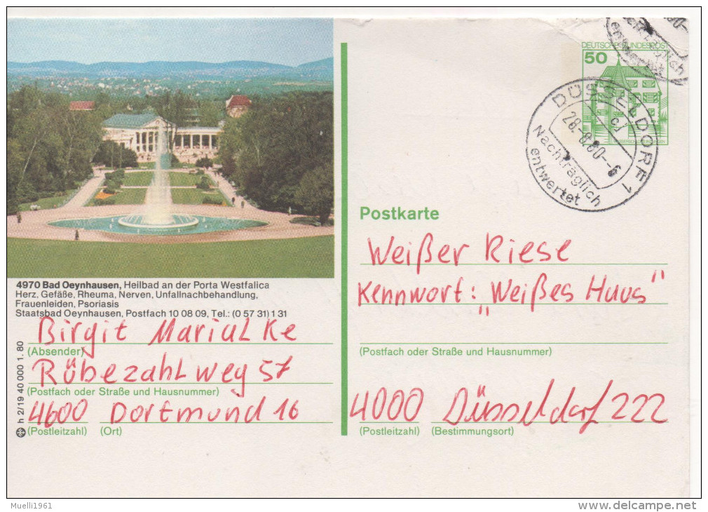 Nr. 2955 , Ganzsache  Deutsche Bundespost , Bad Oeynhausen - Cartes Postales Illustrées - Oblitérées