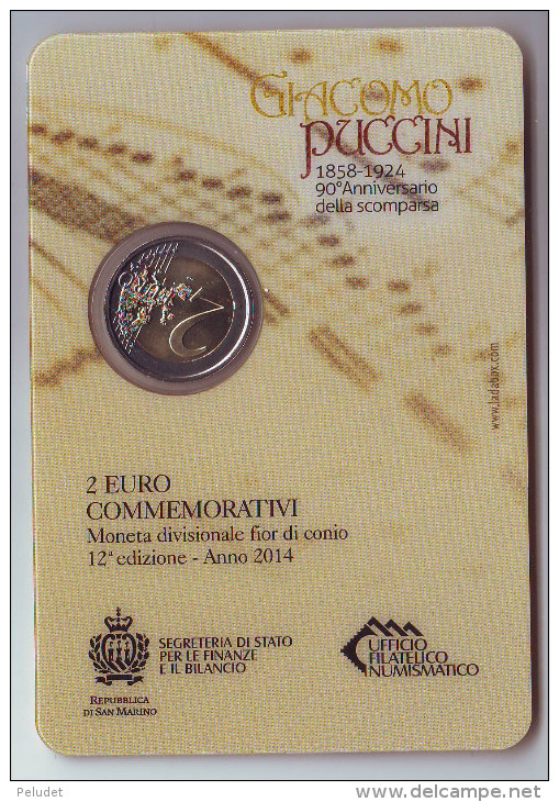 2€ Commémorative SAN MARINO 2014 GIACOMO PUCCINI  FDC - San Marino