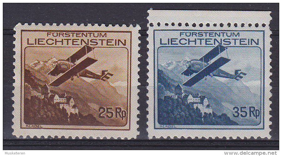 Liechtenstein 1930 Mi. 110-111   20 Rp & 35 Rp Flugzeug über Landschaften 100 € MH* (2 Scans) - Poste Aérienne