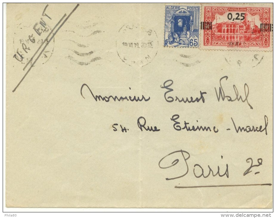 N°148+137 Sur Lettre De Oran  Du 19-6-39 Pour Paris - Briefe U. Dokumente