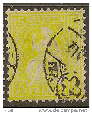 SWITZERLAND 1862 15c Helvetia SG 63 U #KG267 - Used Stamps