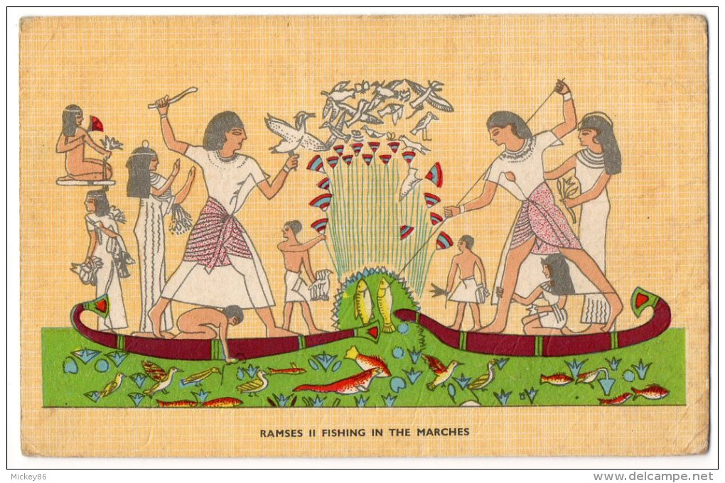 Illustrateur ?  Ou Détail De Dessin -- Egypt--Old Art Postcard--"Ramses II Fishing In The Marches" éd Lenhert & Landrock - Histoire