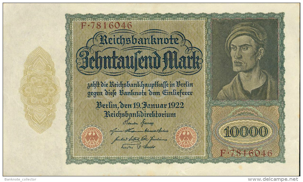 Deutschland, Germany - 10000 Mark, Reichsbanknote, Ro. 68 B ,  ( Serie F  ) XF, 1922 ! - 10.000 Mark