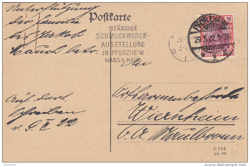 INFLA DR 151 A EF Auf PK Der Stadt, Gelegenheitsstempel (Filbrandt Nr 272): Pforzheim 29.3.1922 - Autres & Non Classés