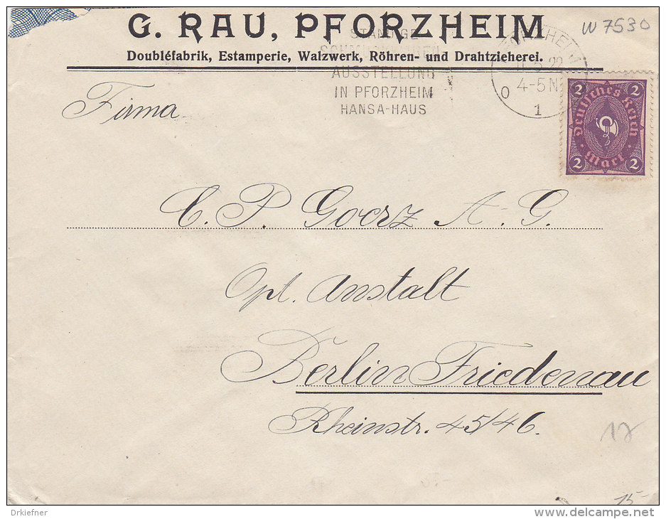 INFLA DR  191 EF Auf Brief Der Fa. G. Rau Mit Gelegenheitsstempel (Filbrandt Nr 272): Pforzheim 11.5.1922 - Autres & Non Classés