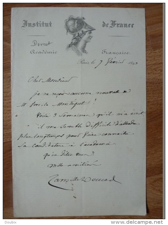 Camille DOUCET (1812-1895) - Poète ACADEMIE FRANCAISE - Autographe. - Autres & Non Classés