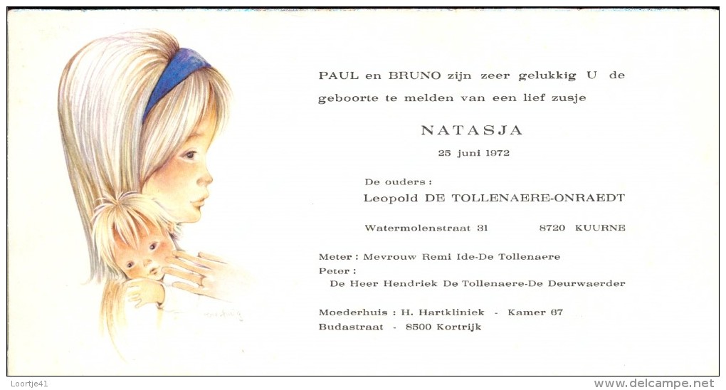 Devotie Dévotion -geboortekaartje Natasja De Tollenaere - Kuurne 1972 - Naissance & Baptême