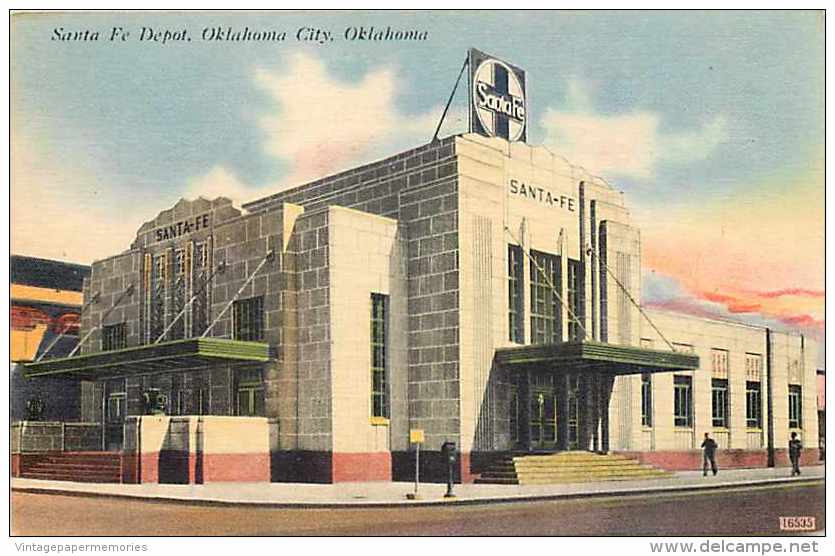 228323-Oklahoma, Oklahoma City, Santa Fe Railroad Depot, Linen Postcard, Colourpicture No 16535 - Oklahoma City