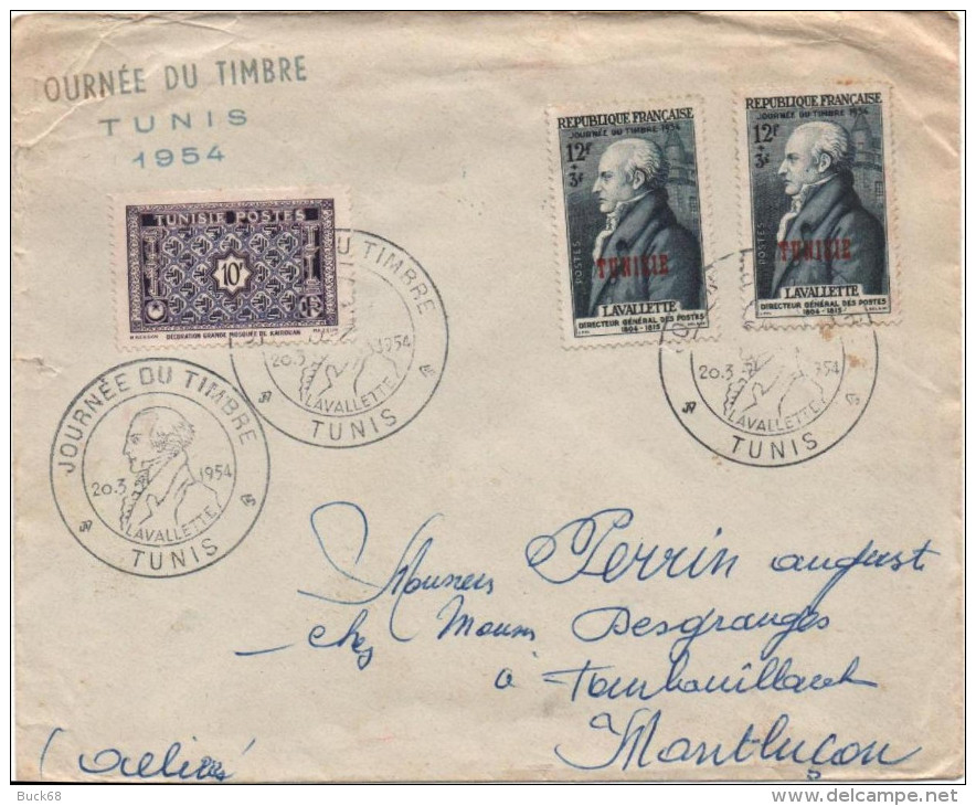 TUNISIE 365 FDC Premier Jour Lettre Voyagé Journée Du Timbre 1954 TUNIS La Valette - Brieven En Documenten