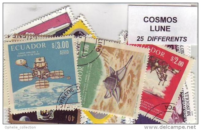 Lune - 25 Timbres Differents - Tous Pays - Sammlungen