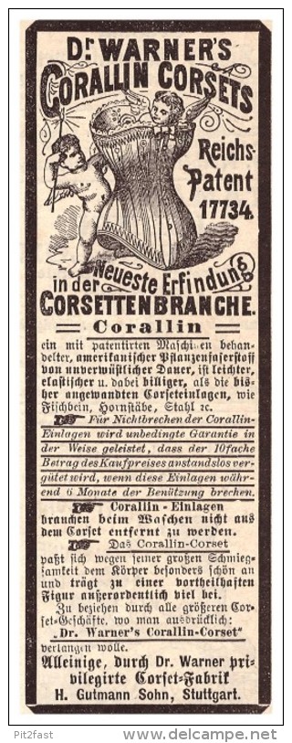 Original Werbung - 1884 - Dr. Warner`s Corsets , Fanrik In Stuttgart , Korsett , Corset !!! - Biancheria Intima