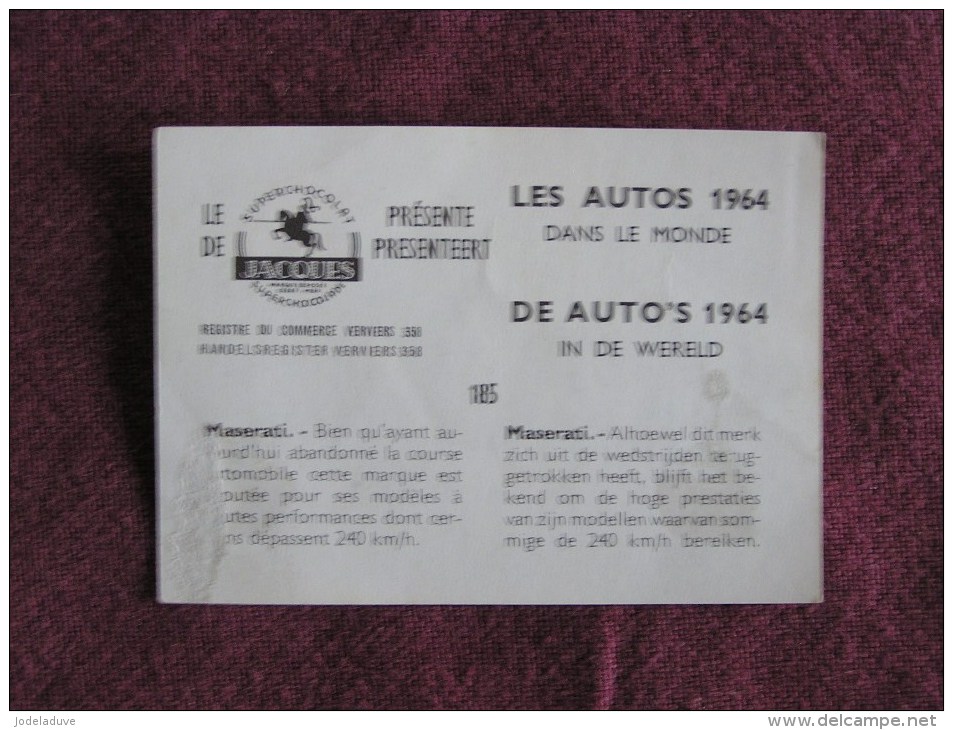 MASERATI  Chromo Auto 1964 Chocolat Jacques Eupen Automobile Trading Card Chromos Vignette - Jacques