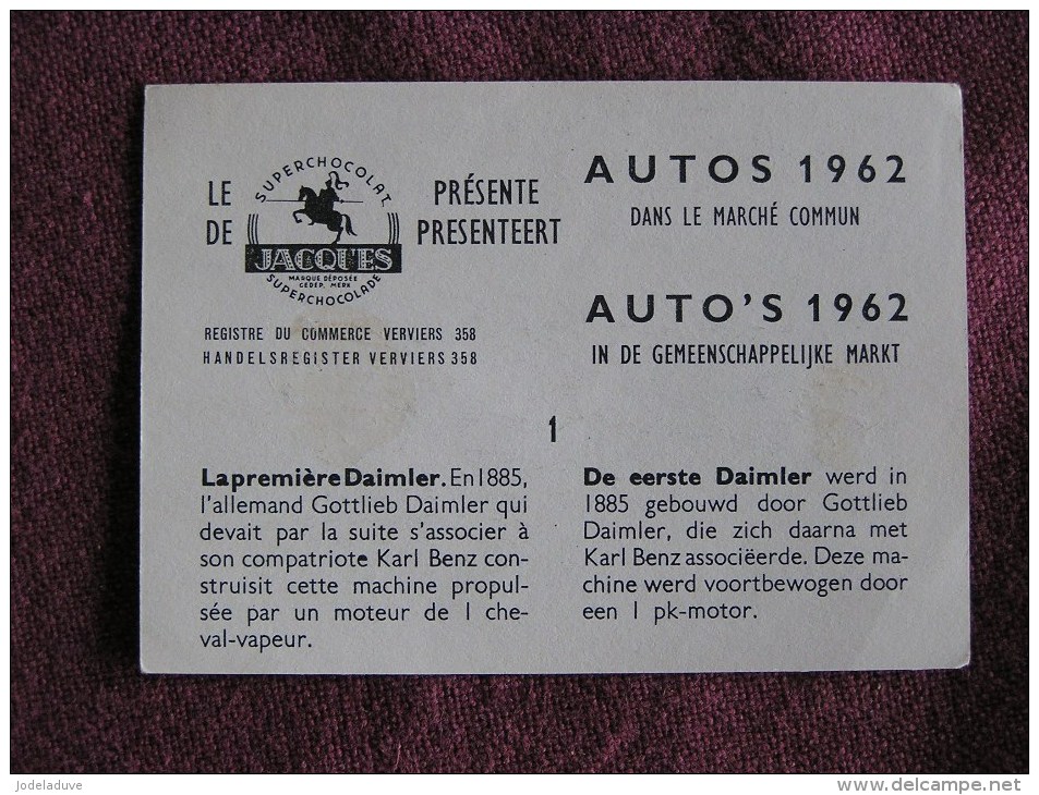 DAIMLER  Chromo Auto 1962 Chocolat Jacques Eupen Automobile Trading Card Chromos Vignette - Jacques