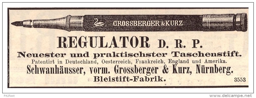 Original Werbung - 1884 - REGULATOR D.R.P. - Bleistift - Fabrik In Nürnberg , Schwanhäusser , Grossberger & Kurz !!! - Schreibgerät