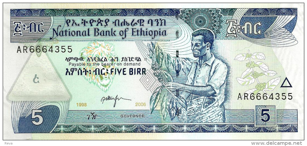 ETHIOPIA 5 BIRR BLUE MAN FRONT ANIMAL BACK SIGN6 DATED EE1998-CE2006 P47d UNC READ DESCRIPTION !! - Etiopia