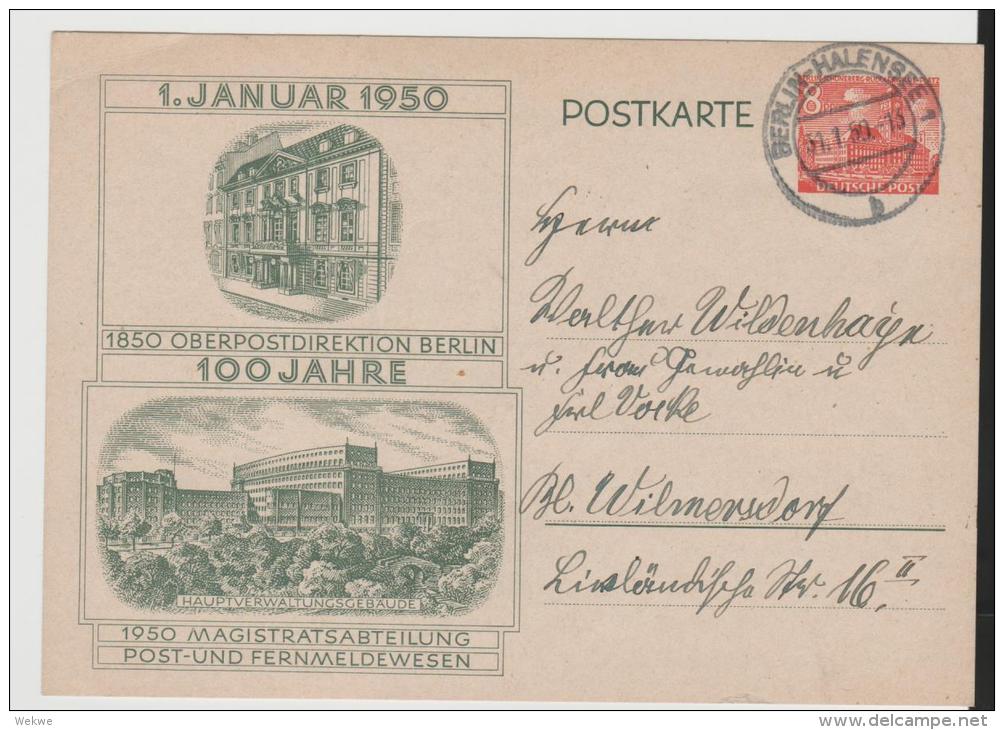 Bln128/  BERLIN -  Mi.Nr. P 8 Bedarfsverwendet 1950, OPD Berlin, 100 Jahre - Postcards - Used