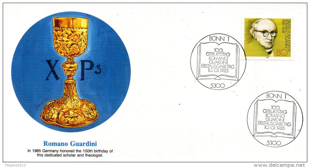 ALLEMAGNE. N°1069 Sur Enveloppe 1er Jour (FDC) De 1985. Théologien Guardini. - Theologians