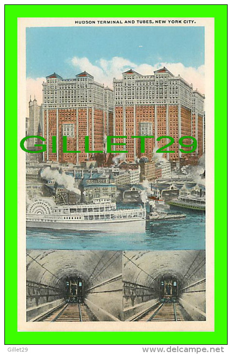 NEW YORK CITY, NY - HUDSON TERMINAL AND TUBES - 3 MULTIVUES - FINKELSTEIN ART SERIES - AMERICAN ART PUB. - - Bridges & Tunnels