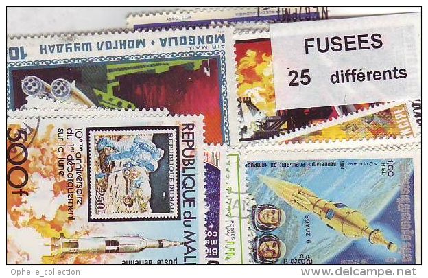 FUSEES - LOT DE 25 TIMBRES DIFFERENTS  TOUS PAYS - Sammlungen