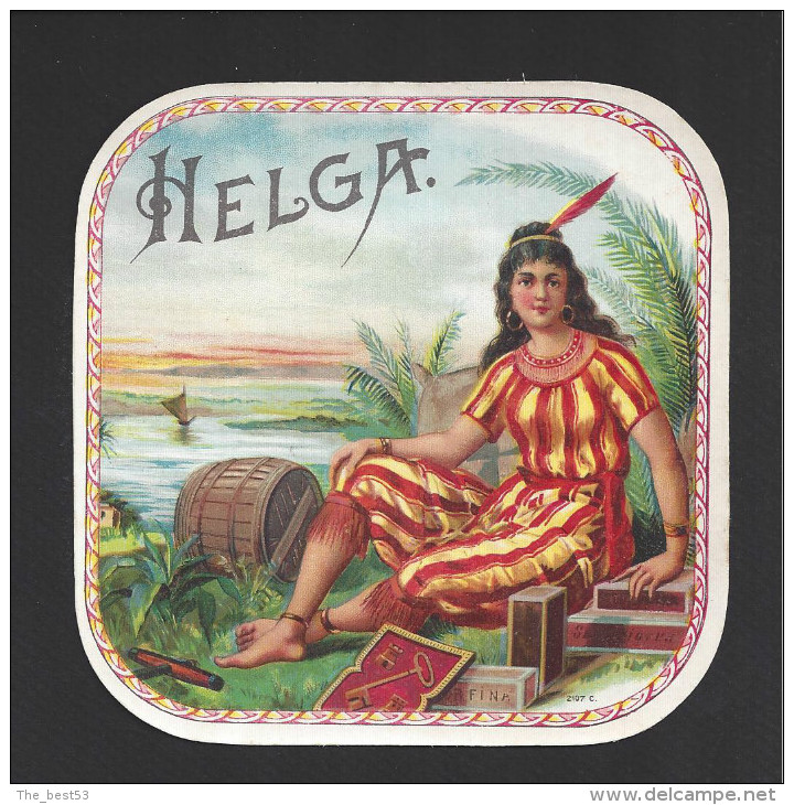 Etiquette  Boite De Cigares -  Helga  -   11.7 X 11.7 Cm  -  Thème Indien - Labels