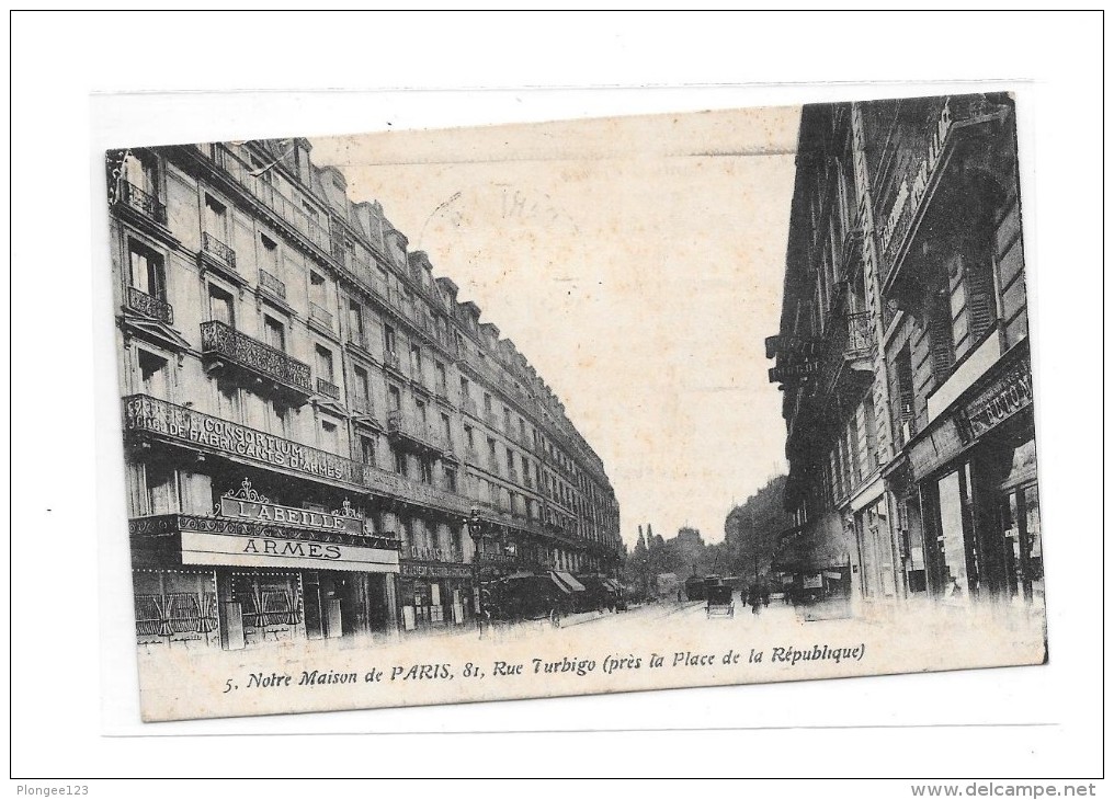 75 - PARIS 3 Ième Arrondissement : Consortium De Fabricants D'Armes Et L' ABEILLE Réunis, Carte Publicitaire Rue Turbigo - Paris (03)