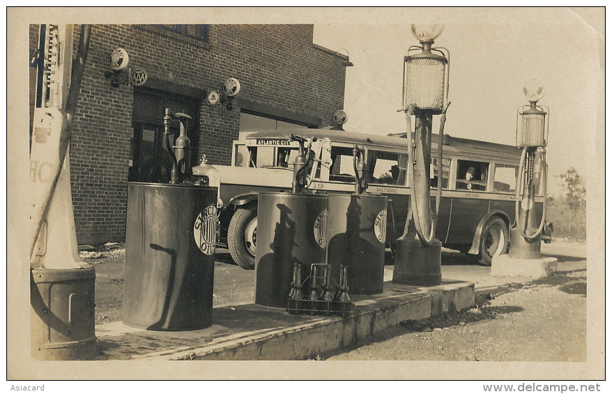 Real Photo Gas Station Sinclair Oil With Bus Atlantic City New York Baltimore - Autres & Non Classés