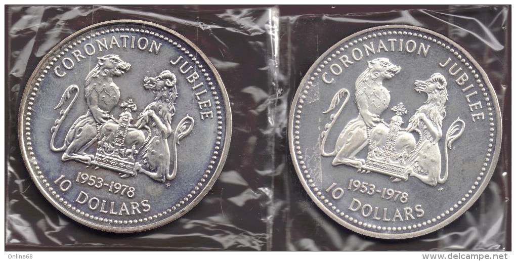 COOK ISLANDS LOT  2 X 10 DOLLARS 1978 Coronation Jubilee  ARGENT 	Silver 0.925 KM# 21 - Cookeilanden