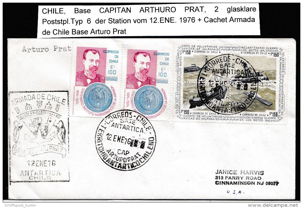 ANTARCTIC, CHILE, Base CAP. ARTURO PRAT , 2  Markings  12.ENE 1976 + Cachet, Look Scan !!  1.12-37 - Antarctische Expedities